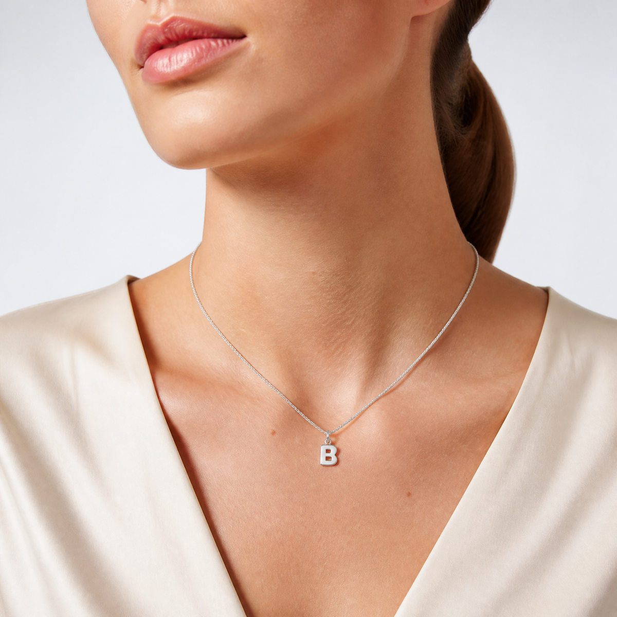 Sterling Silver Letter B Initial Charm - Model Shot