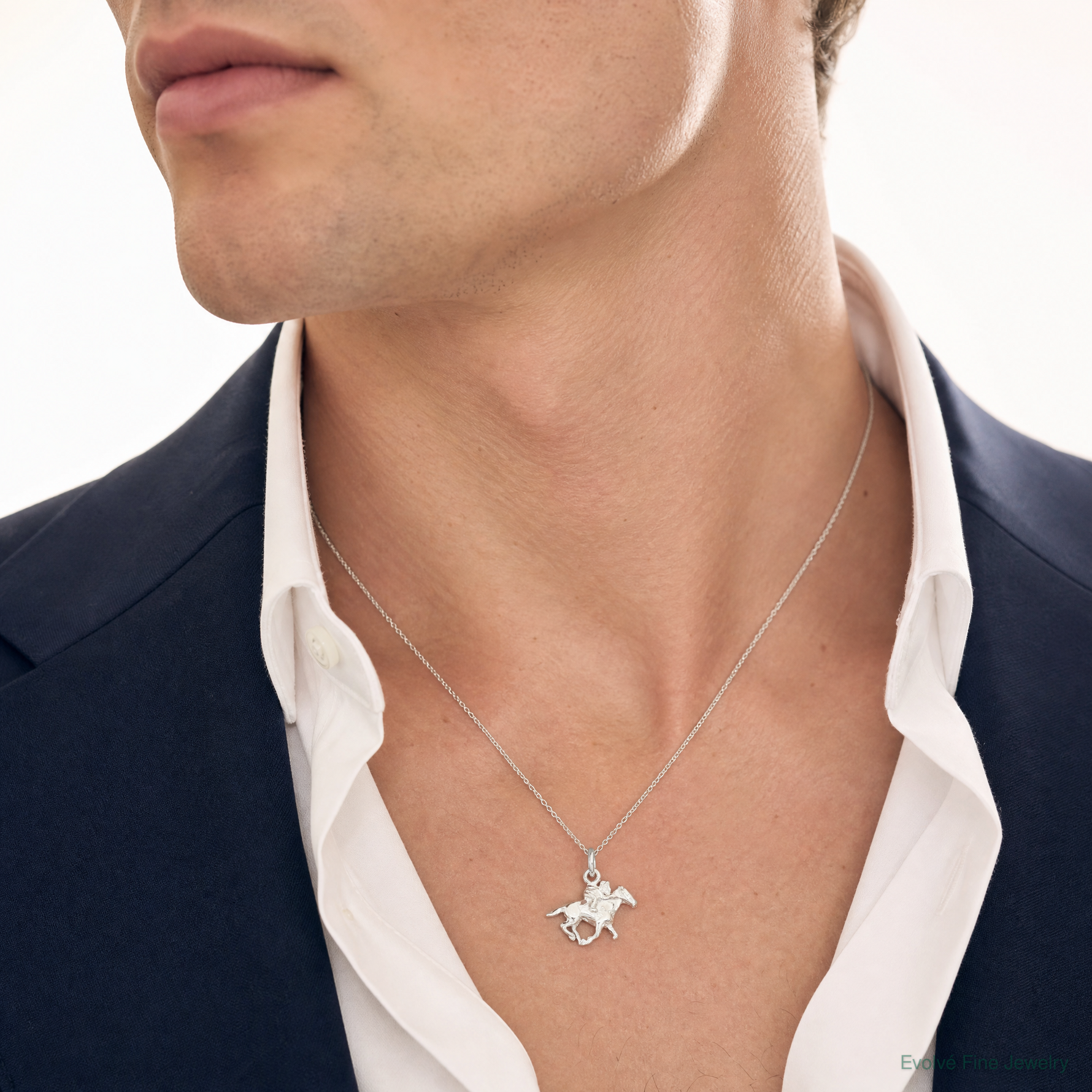 Sterling Silver Horse w/Rider Charm - Model Shot