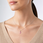 Sterling Silver Polished Pink Enameled Ribbon Pendant - Model Shot
