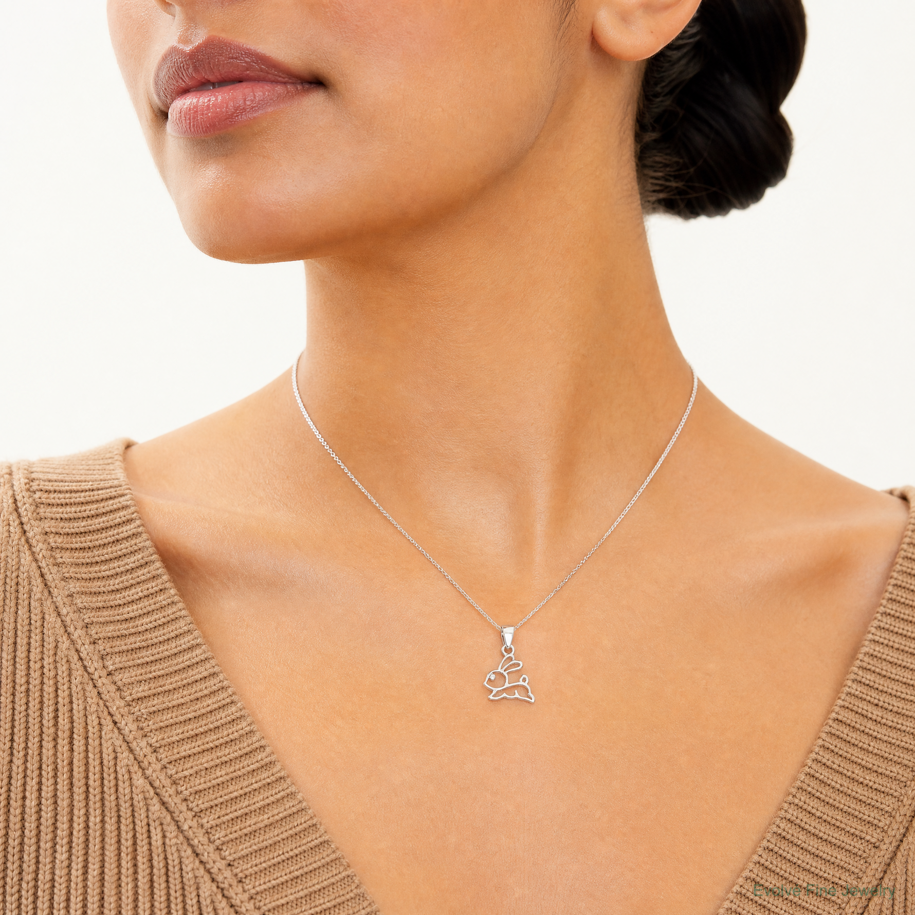 Sterling Silver Rhodium-plated Polished Bunny Pendant - Model Shot