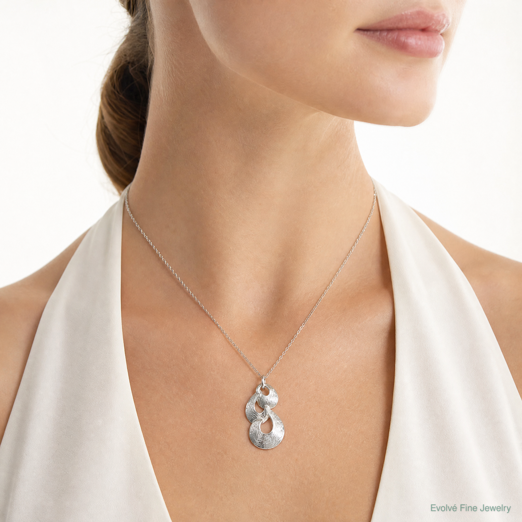 Sterling Silver Rhodium-plated Polished & Satin Drop Pendant - Model Shot