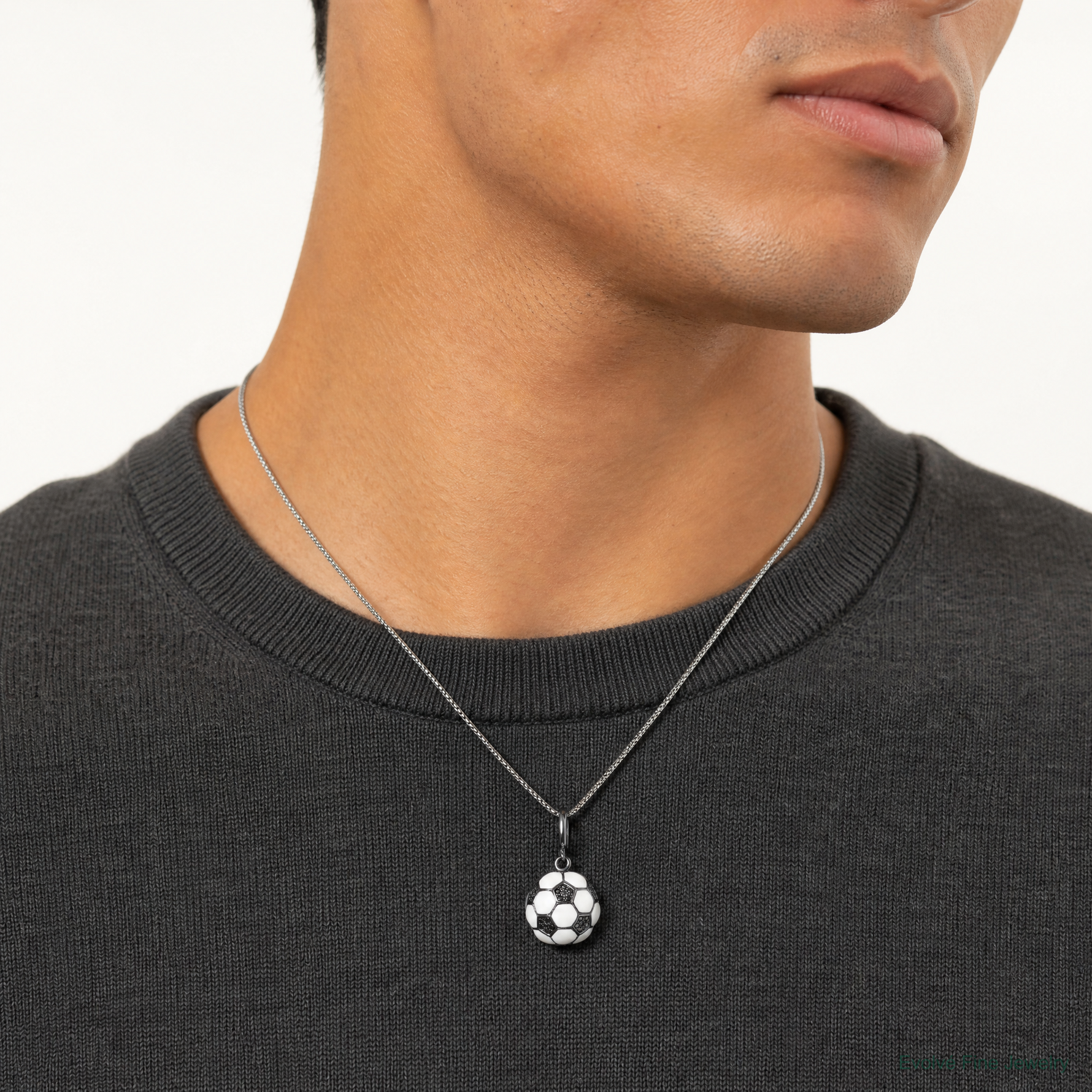 Sterling Silver Rhodium-plated & CZ 3D Soccer Ball Pendant - Model Shot
