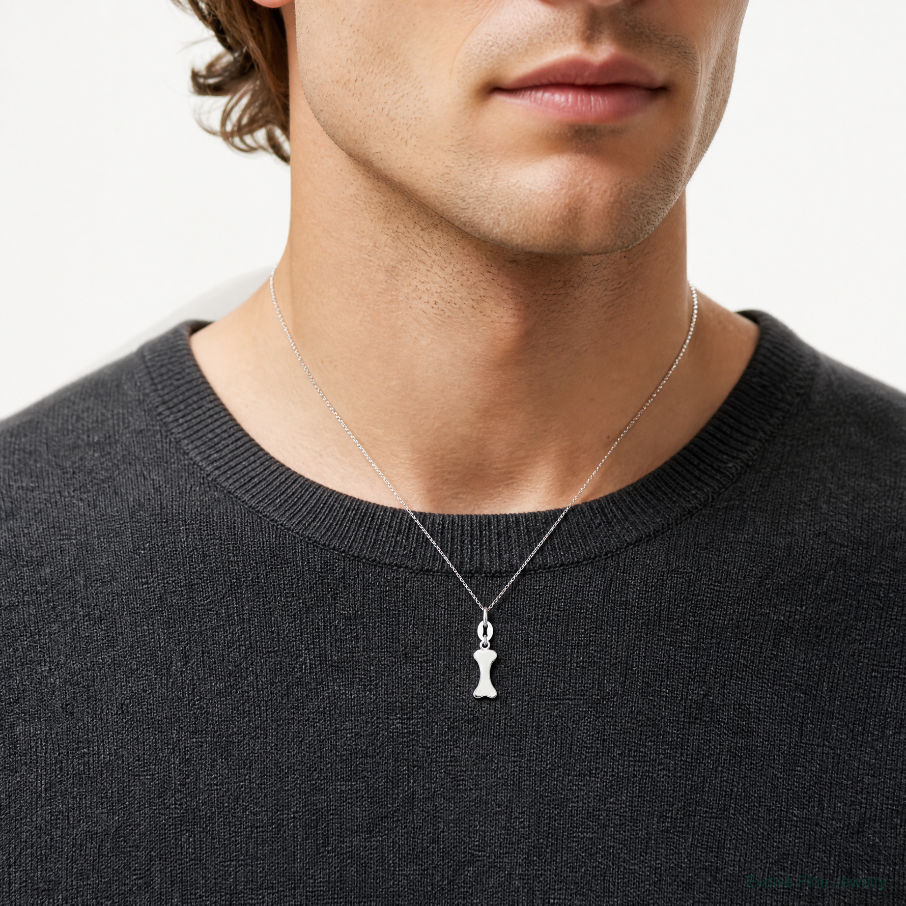 Sterling Silver Polished Dog Bone Charm - Model Shot