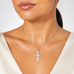 Sterling Silver Rhodium-plated Jesus Cross Medium Pendant - Model Shot