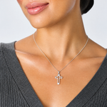 Sterling Silver Rhodium-plated Jesus Cut-out Cross Pendant - Model Shot