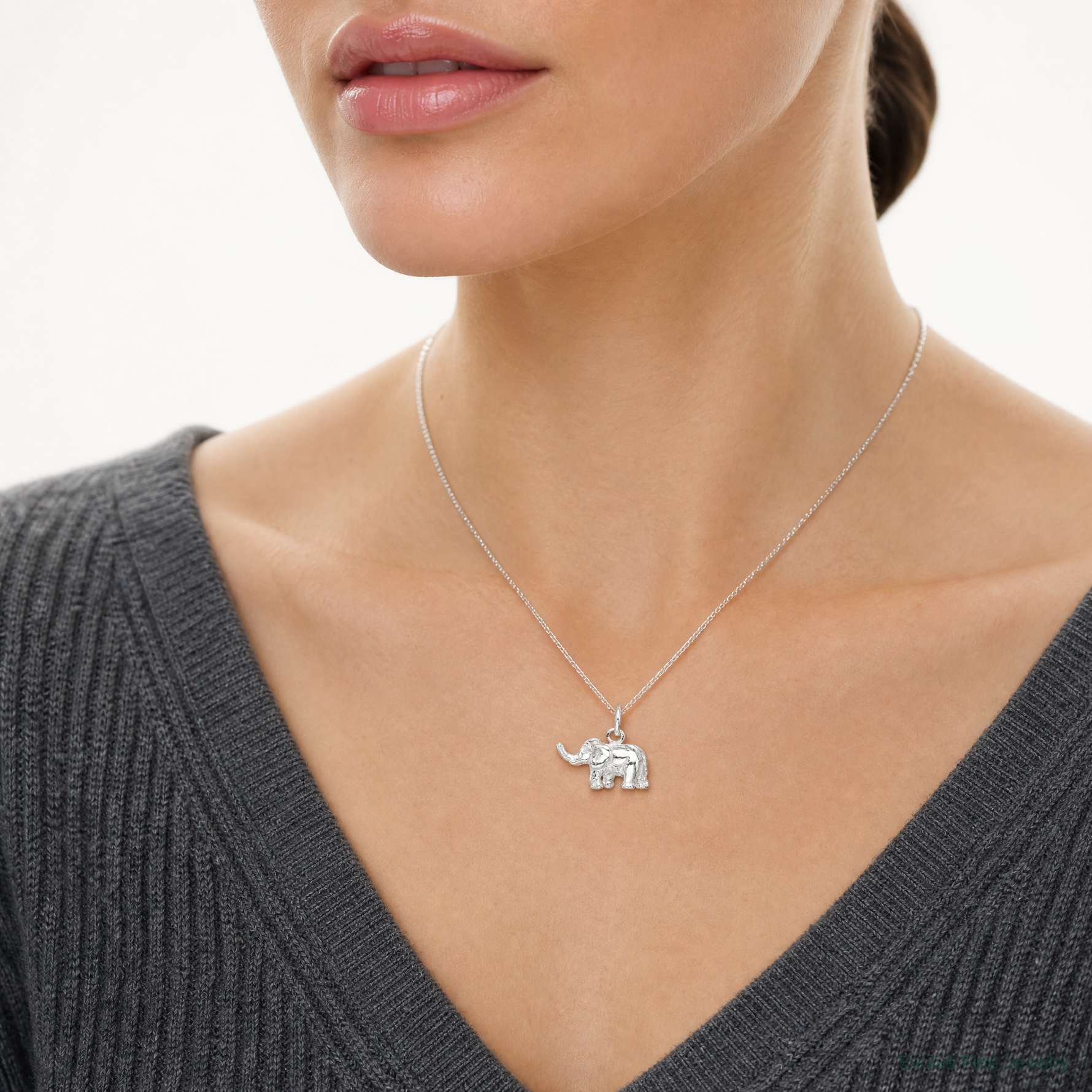 Sterling Silver Elephant Charm - Model Shot