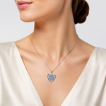 Sterling Silver Epoxy & Crystal Miraculous Medal Heart Pendant - Model Shot