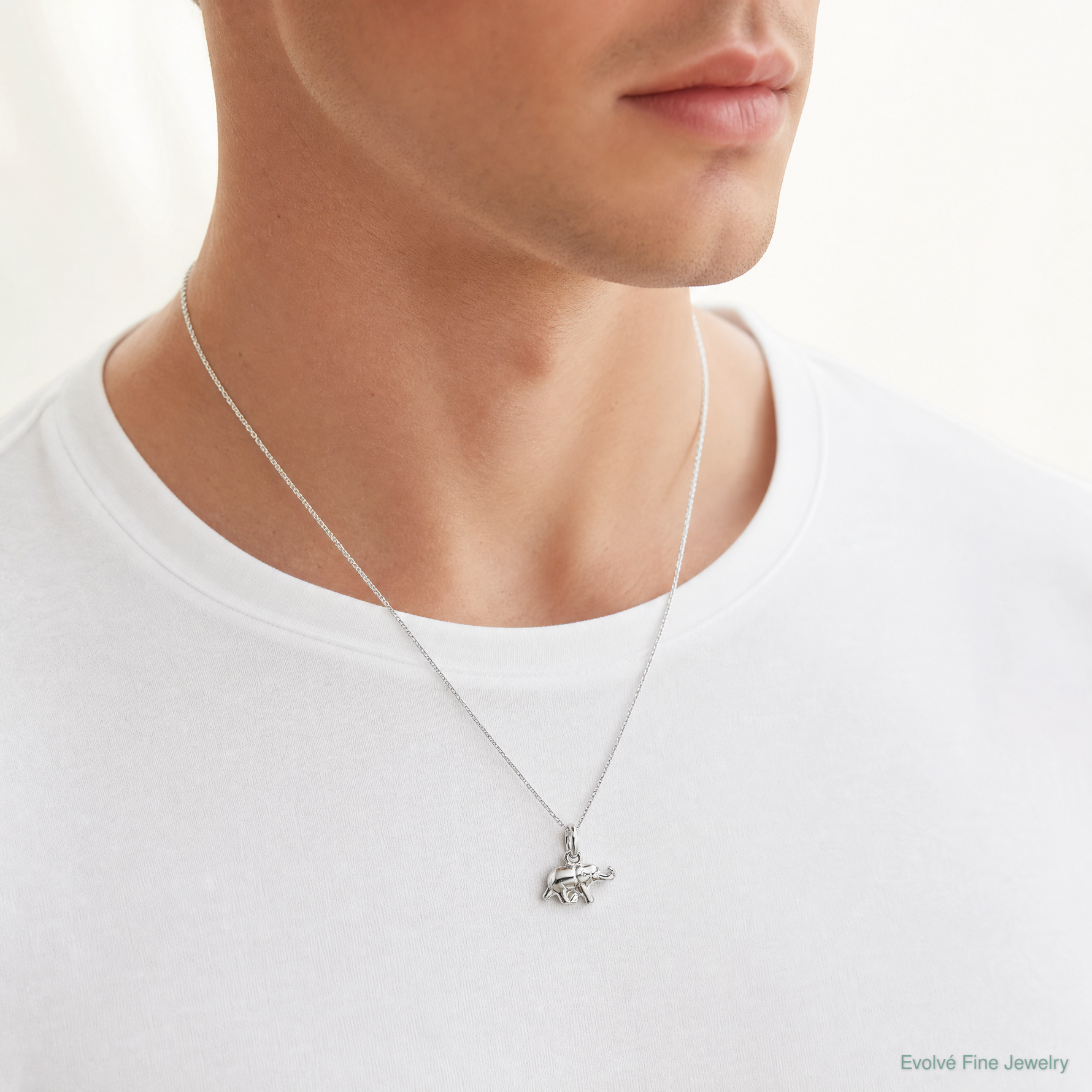 Sterling Silver Rhodium Plated Polished Elephant Charm - Model Shot