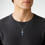 Sterling Silver Rhodium-plated CZ & Lab Cr. Blue Spinel Cross Pendant - Model Shot