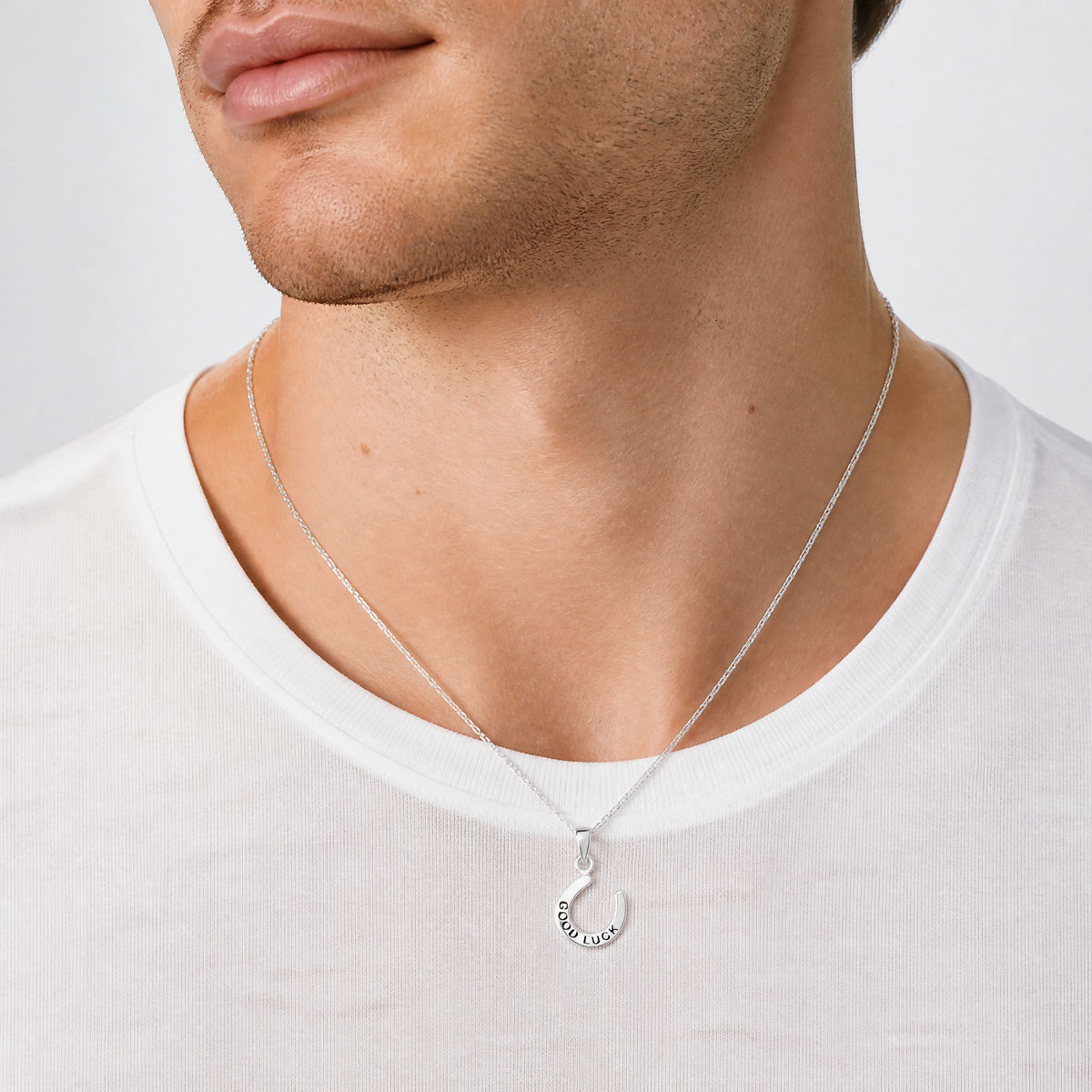 Sterling Silver Enamel Good Luck Horse Shoe Pendant - Model Shot