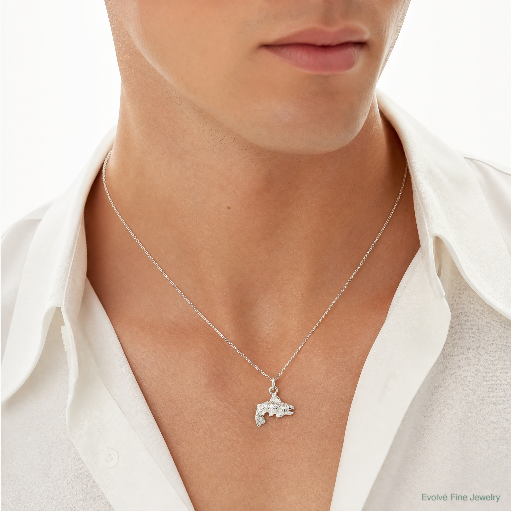 Sterling Silver Fish Charm - Model Shot