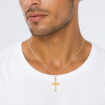 Sterling Silver Gold-tone Diamond-Cut Cross Pendant - Model Shot