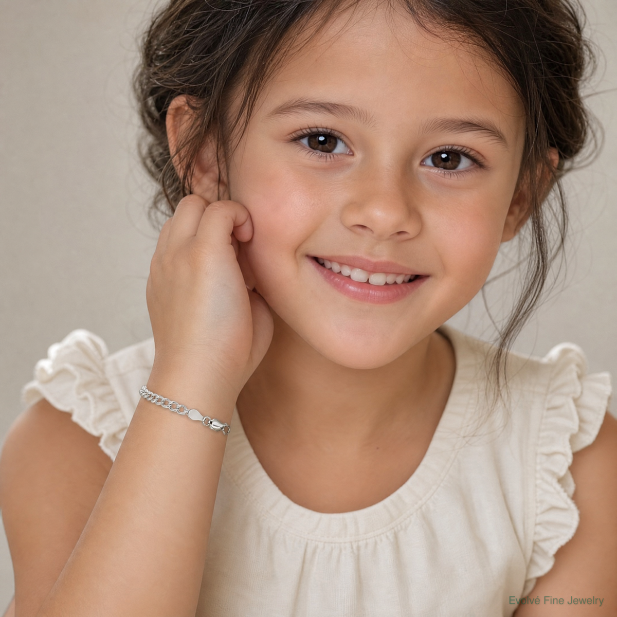 Sterling Silver 4.25mm Double Link Charm Bracelet - Model Shot