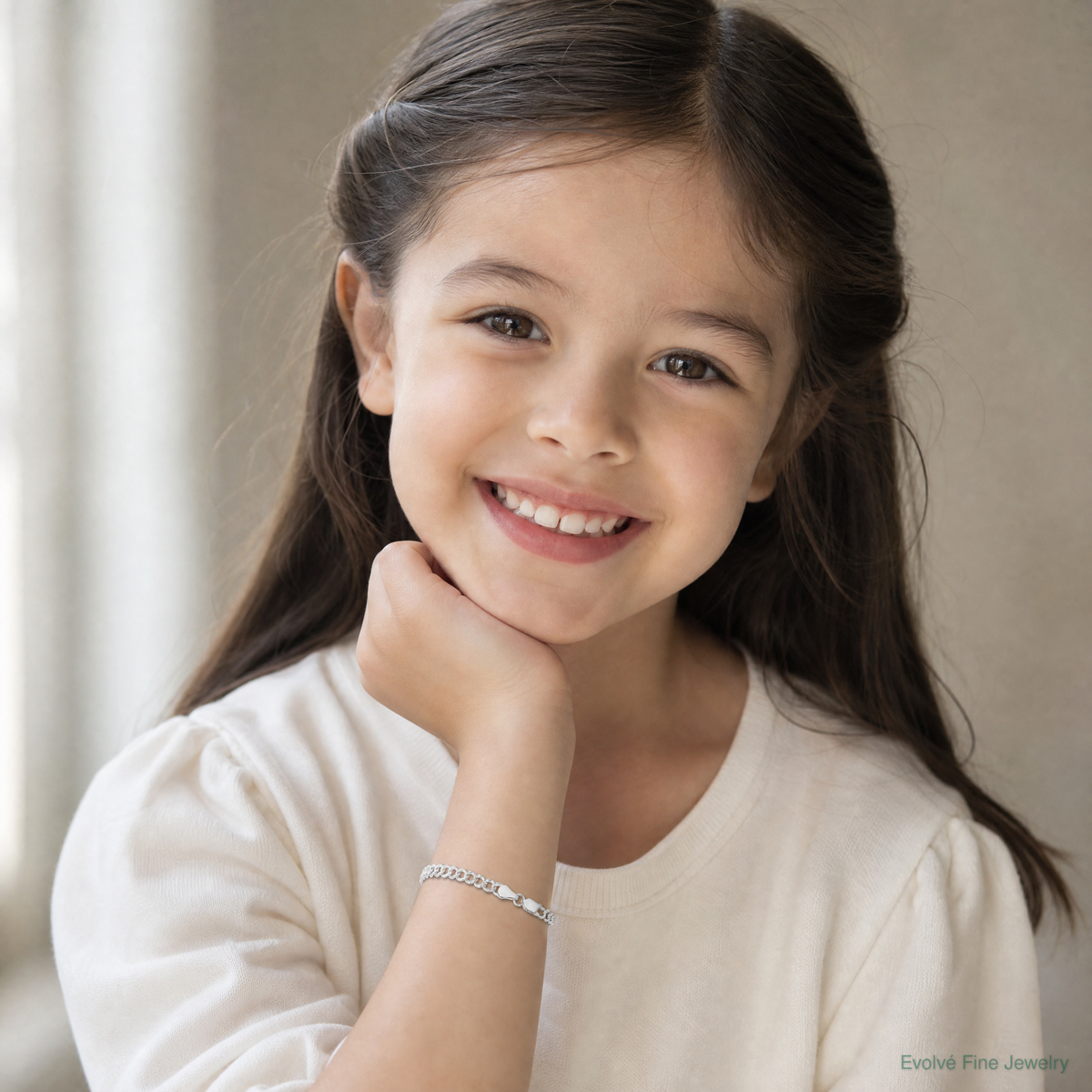 Sterling Silver 5mm Double Link Charm Bracelet - Model Shot
