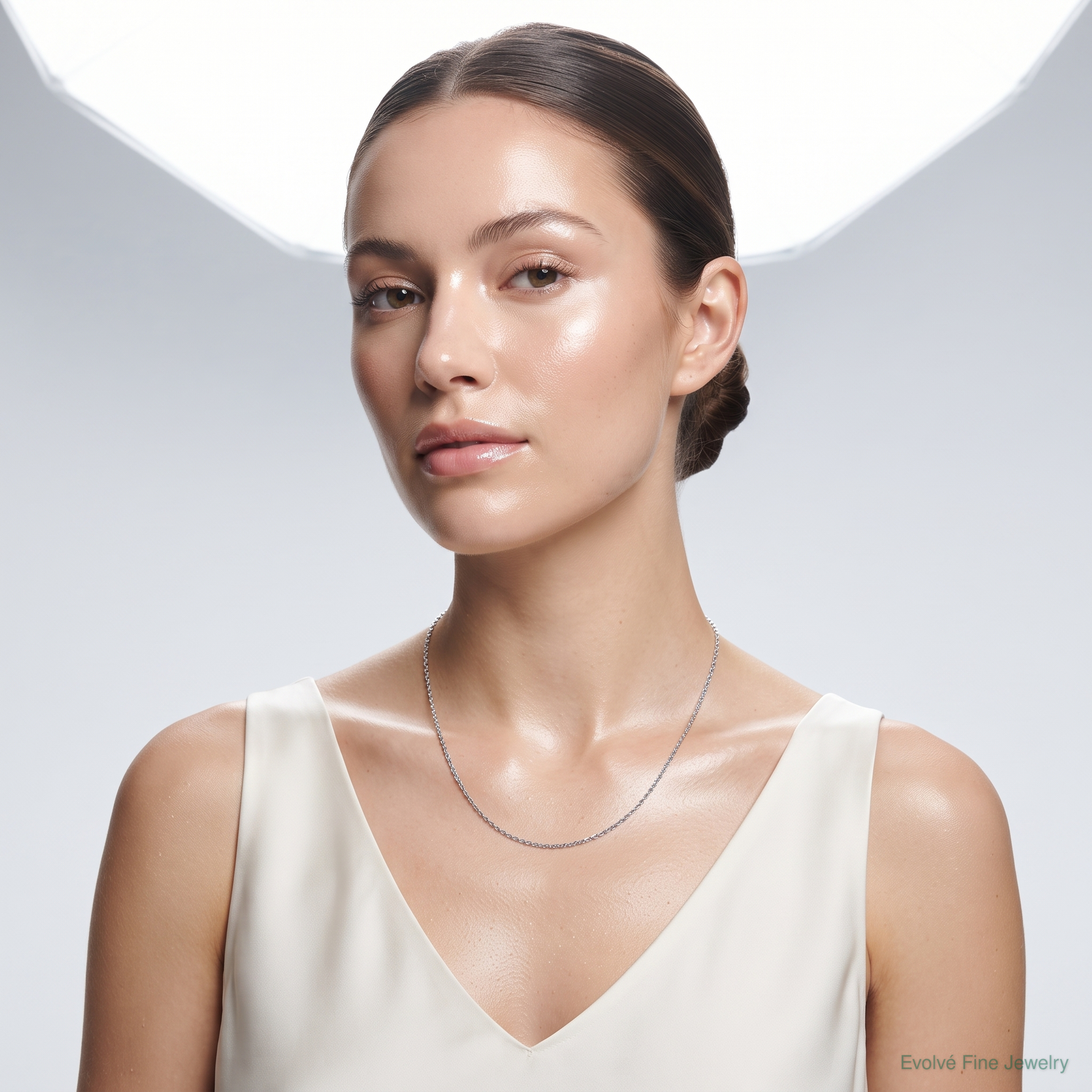 Sterling Silver Rhodium-plated 1mm Cable Chain - Model Shot