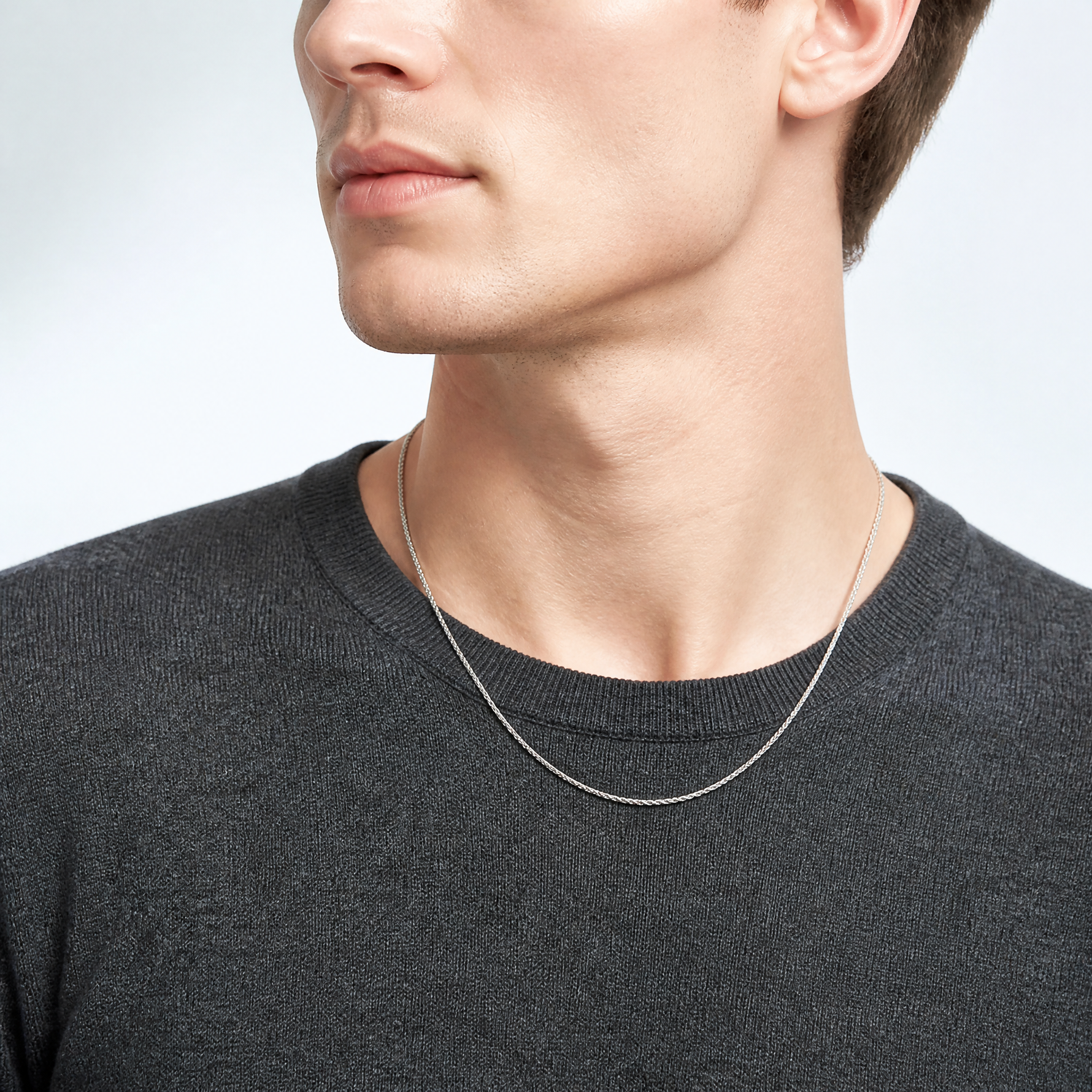 Sterling Silver Rhodium-plated 1.1mm Diamond-cut Rope Chain - Model Shot