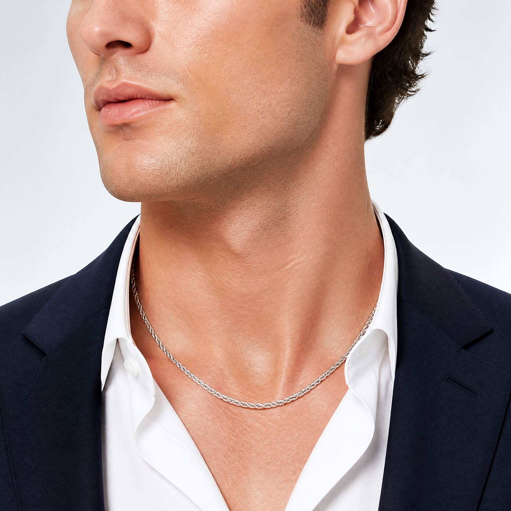 Sterling Silver 3.75mm Diamond-cut Rope Chain - Model Shot