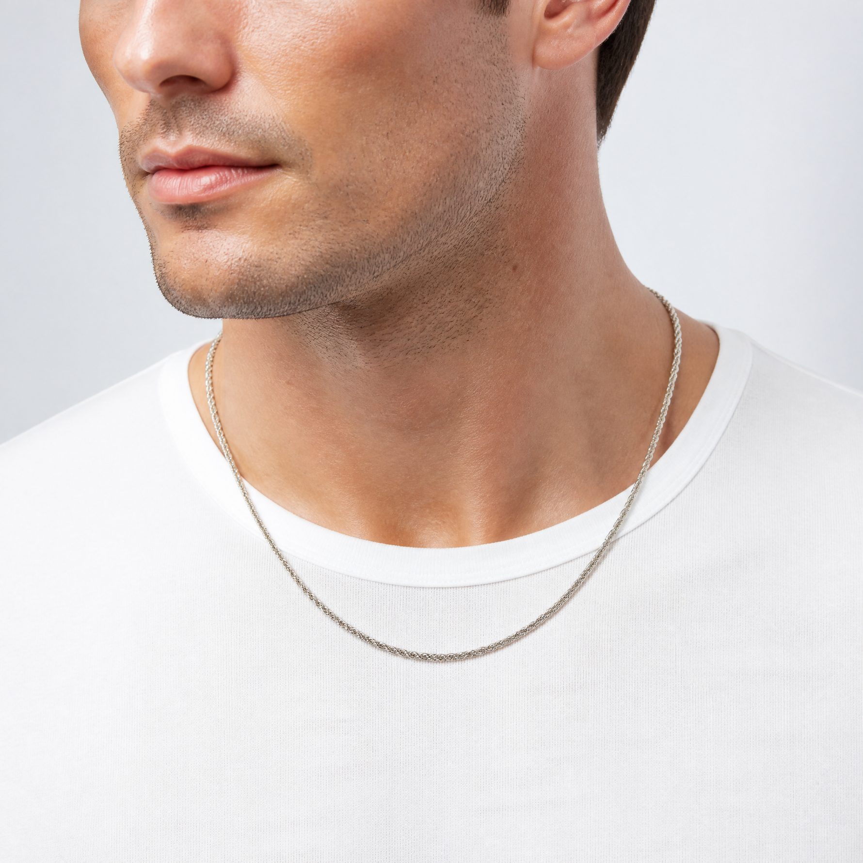 Sterling Silver 2.5mm Solid Rope Chain - Model Shot