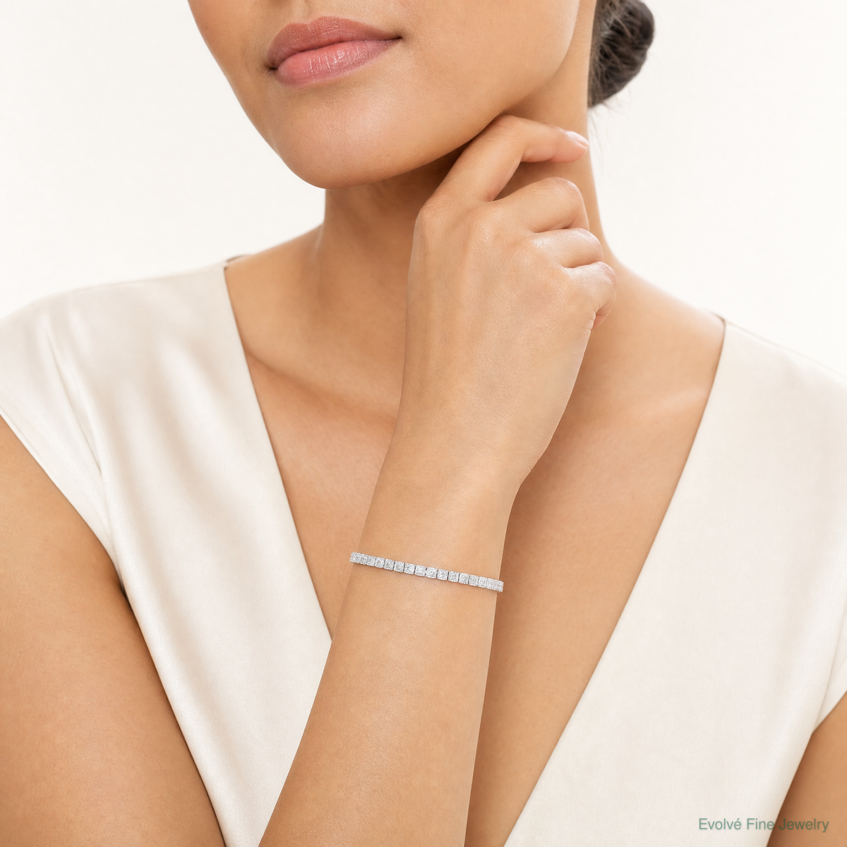 Sterling Silver Rhodium Plated Diamond Bracelet - Model Shot