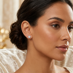 White Night Sterling Silver Rhodium-plated Diamond Circle Post Earrings - Model Shot
