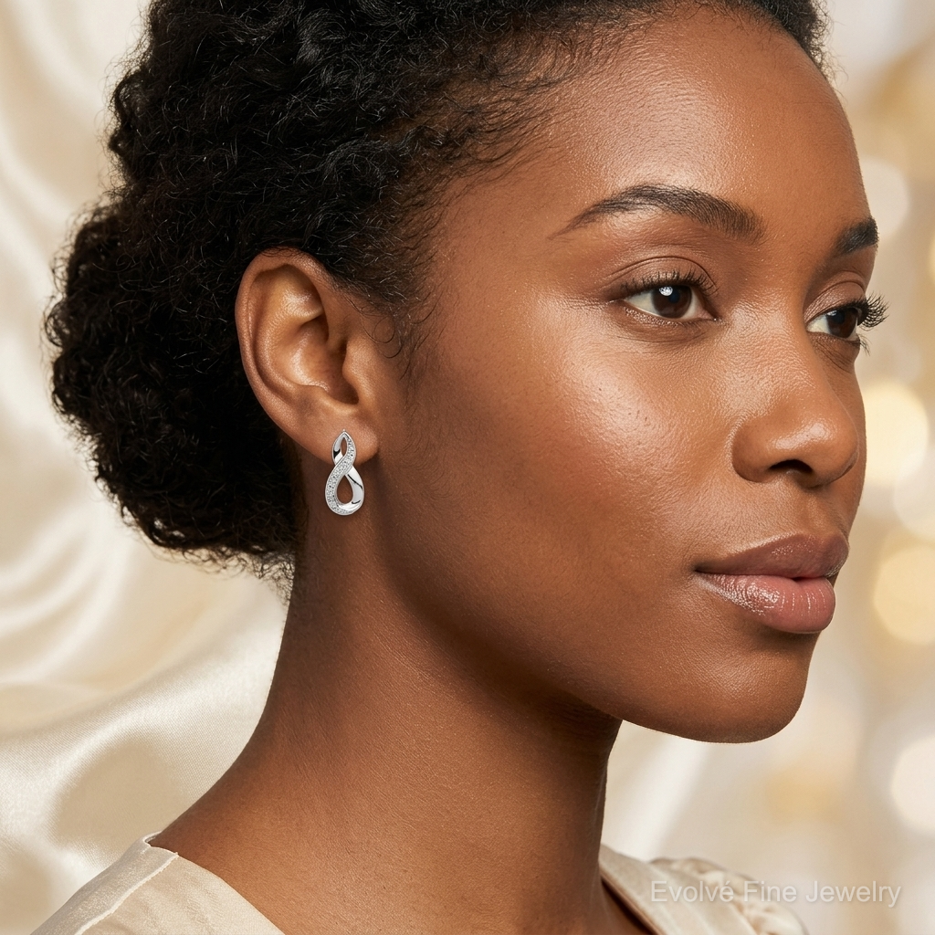 Sterling Silver Rhodium Diamond Post Earrings - Model Shot