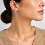 Sterling Silver Rhodium Plated Round Peridot and Diamond Wire Earrings - Model Shot