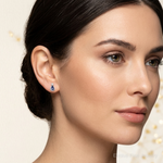 Sterling Silver Rhodium-plated Tanzanite & Diamond Earrings - Model Shot