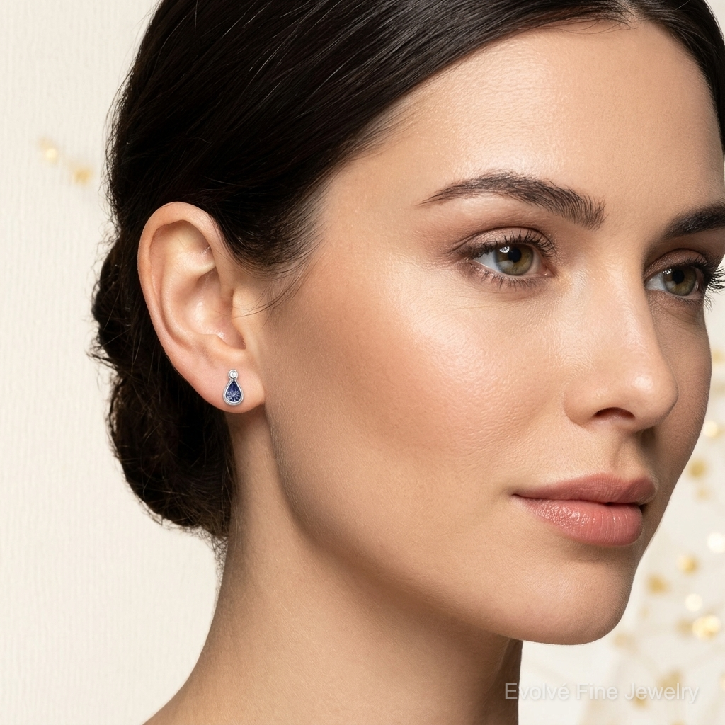 Sterling Silver Rhodium-plated Tanzanite & Diamond Earrings - Model Shot