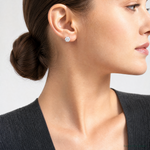 Sterling Silver 10mm Round Snap Set CZ Stud Earrings - Model Shot