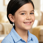 Sterling Silver RH-plated Enamel Daisy Children's Round Hoop Earrings - Model Shot