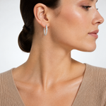 Sterling Silver Rhodium-plated Diamond Cut 4.75mm Hoop Earrings - Model Shot