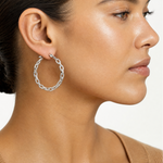 Sterling Silver Polished Cable Chain 3x30mm Hoop Earrings - Model Shot