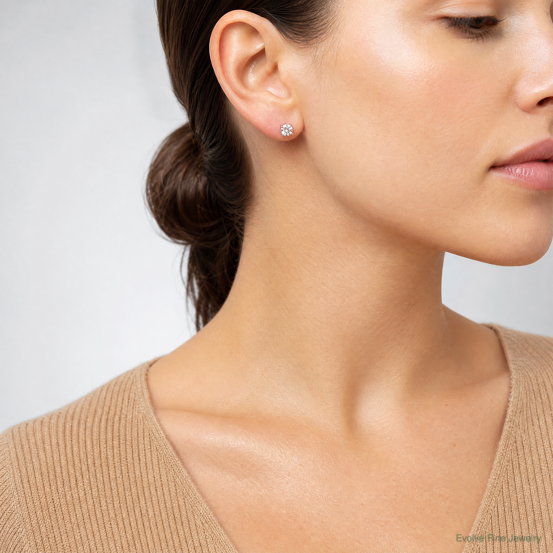 Sterling Silver Polished 5mm Round CZ Stud Earrings - Model Shot