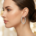 Sterling Silver Rhodium-plated Diamond In & Out Hoop Earrings - Model Shot