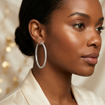 Sterling Silver Rhodium-plated Diamond In & Out Hoop Earrings - Model Shot