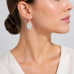 Sterling Silver Leaf Textured Dangle Earrings - Model Shot