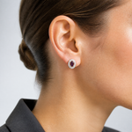 Sterling Silver Rhod Polished January Red and White CZ Oval Earrings - Model Shot