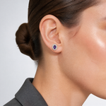 Sterling Silver Rhod-plated w/ Purple and White CZ Oval Stud Earrings - Model Shot