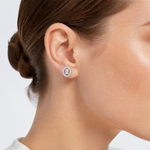Sterling Silver Rhodium-plated w/ CZ Oval Stud Earrings - Model Shot