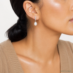 Sterling Silver Rhodium-plated 8-9mm White FWC Pearl CZ Post Earrings - Model Shot