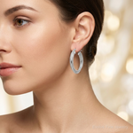 Sterling Silver Rhodium-plated Polished and Textured Triple Hoops - Model Shot