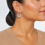 Sterling Silver Rhodium-plated Polished & Filigree Hoop Earrings - Model Shot