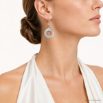 Sterling Silver RH-plated Enamel Glitter Fabric Circle Dangle Earrings - Model Shot