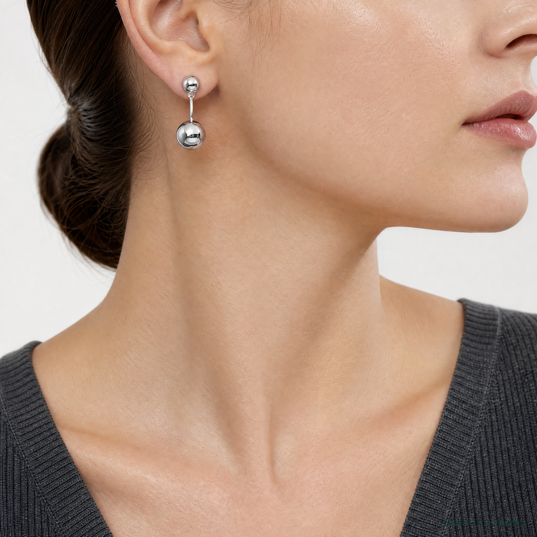 Sterling Silver Rhodium-plated Front and Back Ball Post Earrings - Model Shot