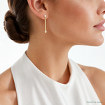 Sterling Silver Gold-tone Polished Bar w/ CZ Post Dangle Earrings - Model Shot