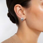 Sterling Silver Rhod-plated Antiqued Enameled Skull Post Earrings - Model Shot
