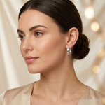 Sterling Silver Polished Grooved 6.5x20mm Hoop Earrings - Model Shot