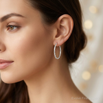 Sterling Silver Diamond Cut 1.5x24mm Endless Hoop Earrings - Model Shot
