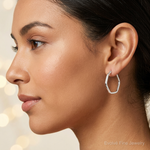 Sterling Silver Polished Square Tube Hexagon Hoop Earrings - Model Shot