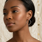 Sterling Silver Polished Square Hoop Earrings - Model Shot